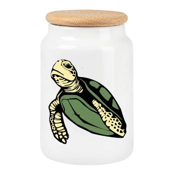 Turtle Turtles - Cookie Jar with Wooden Lid - white - Front