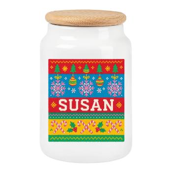 Art de Noël personnalisé de Susan - Boîte à biscuits avec couvercle en bois - blanc - Devant