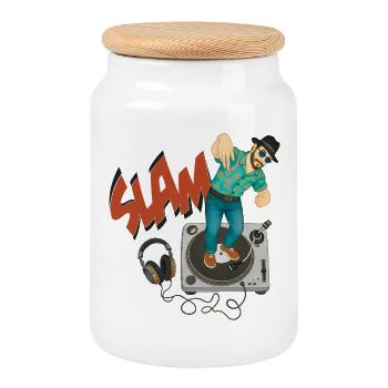 SLAM GUY - nice people - Cookie Jar with Wooden Lid - white - Front