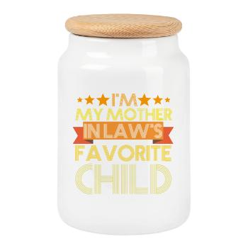 I’m My Mother in Law’s Favorite Child Funny Family - Cookie Jar with Wooden Lid - white - Front