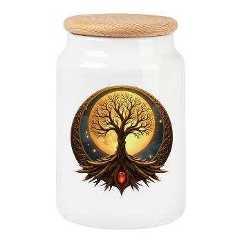 Lunar Tree of Life - Cookie Jar with Wooden Lid - white - Front
