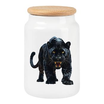 Panther - Cookie Jar with Wooden Lid - white - Front