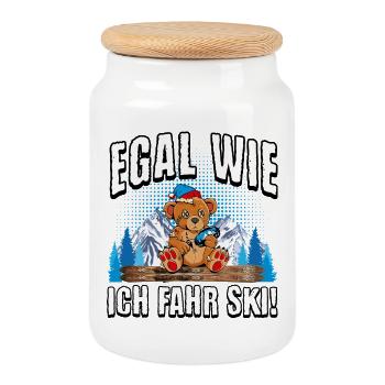 No matter how I ride ski teddy - Cookie Jar with Wooden Lid - white - Front