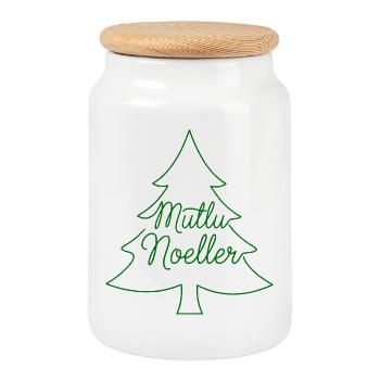 Mutlu Noeller Christmas Tree Christmas Design - Cookie Jar with Wooden Lid - white - Front