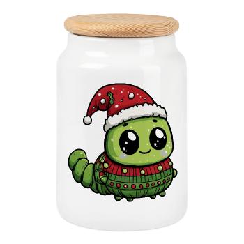Wurm Weihnachten Xmas - Keksdose mit Holzdeckel - Weiß - Vorne