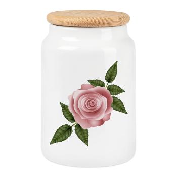 Delicate dusky pink rose with elegant green leaves - Cookie Jar with Wooden Lid - white - Front