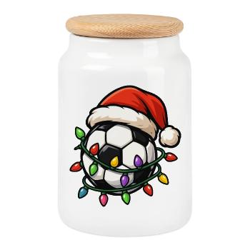 Christmas Soccer, Soccer Player - Cookie Jar with Wooden Lid - white - Front