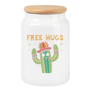 Cactus Joyeux Câlins Gratuits - Boîte à biscuits avec couvercle en bois - blanc - Devant