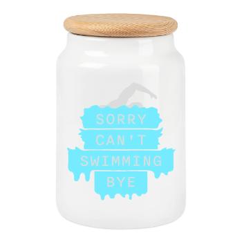 Sorry Can't Swimming Bye Schwimmer Ausrede Humor - Keksdose mit Holzdeckel - Weiß - Vorne