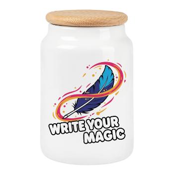 Feather of Writing Magic - Cookie Jar with Wooden Lid - white - Front