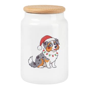 Dog Christmas Cartoon Festive - Cookie Jar with Wooden Lid - white - Front