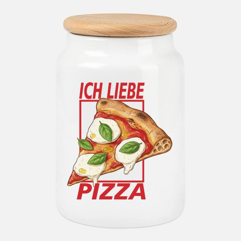 Ich liebe Pizza - Keksdose mit Holzdeckel - Weiß