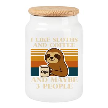 Faultier Kaffee Spruch Retro Humor Sloth Tier  - Keksdose mit Holzdeckel - Weiß - Vorne