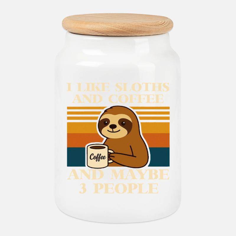 Faultier Kaffee Spruch Retro Humor Sloth Tier  - Keksdose mit Holzdeckel - Weiß