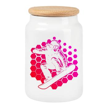 Klassisches Snowboard Motiv - Keksdose mit Holzdeckel - Weiß - Vorne