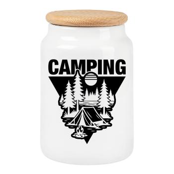 Camping sous tente Symbole de la nature - Boîte à biscuits avec couvercle en bois - blanc - Devant