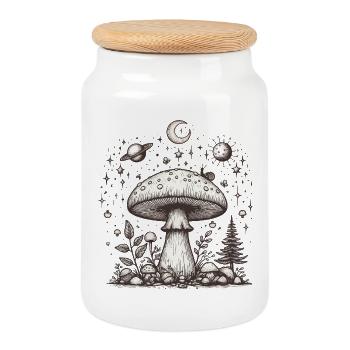 Toadstool Mushroom Psilo - Cookie Jar with Wooden Lid - white - Front