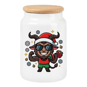 Désir de salle de musculation Krampus de Noël - Boîte à biscuits avec couvercle en bois - blanc - Devant