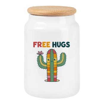 Cactus Câlins Gratuits Dessin Animé - Boîte à biscuits avec couvercle en bois - blanc - Devant