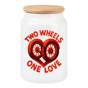 Two Wheels One Love - Moto - Motard - Boîte à biscuits avec couvercle en bois - blanc - Devant