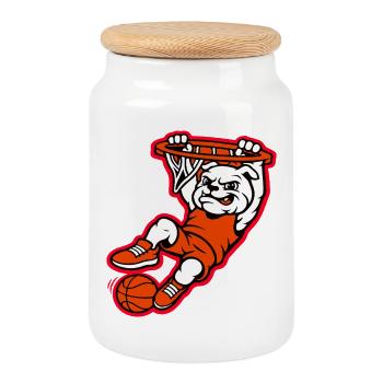 Bulldog Basketball Dunk Mascot - Cookie Jar with Wooden Lid - white - Front