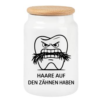 Haare auf den Zähnen haben Redewendung - Keksdose mit Holzdeckel - Weiß - Vorne