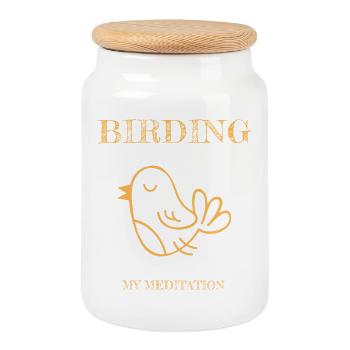 Birding is My Meditation - Cookie Jar with Wooden Lid - white - Front