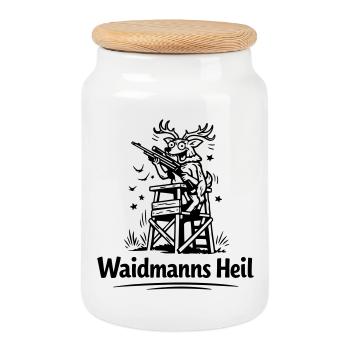 Verrückter Hirsch Waidmannsheil - Boîte à biscuits avec couvercle en bois - blanc - Devant