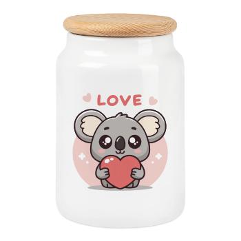 Koala Cœur Amoureux - Boîte à biscuits avec couvercle en bois - blanc - Devant