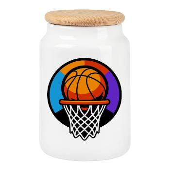 Basketball Hoop Ball Icon Graphic - Cookie Jar with Wooden Lid - white - Front