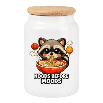 Nouilles ramen avant Moods Raccoon - Boîte à biscuits avec couvercle en bois - blanc - Devant