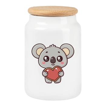Koala Coeur Doux - Boîte à biscuits avec couvercle en bois - blanc - Devant