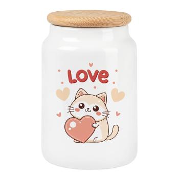 Adored Heart Cat and Pastel Love - Cookie Jar with Wooden Lid - white - Front