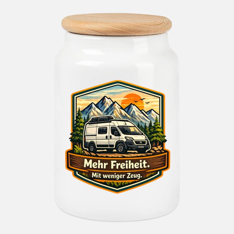 Camping-More Freedom-With Less Stuff-Camper - Cookie Jar with Wooden Lid - white