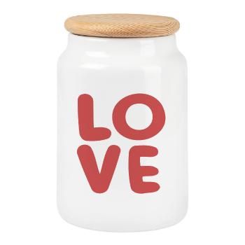 Love Soft Red Typography - Cookie Jar with Wooden Lid - white - Front