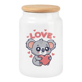 Koalaherz-Liebe-Weichzeichnung - Keksdose mit Holzdeckel - Weiß - Vorne