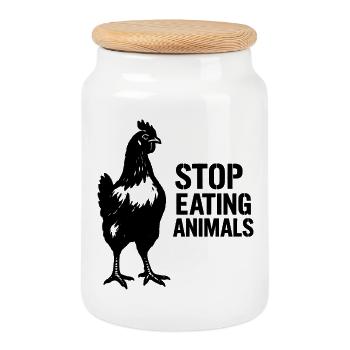 Crow Picture Vegan Consciousness - Cookie Jar with Wooden Lid - white - Front