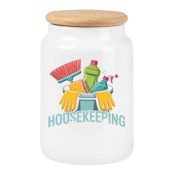 Funny Cleaning Design - Cookie Jar with Wooden Lid - white - Front