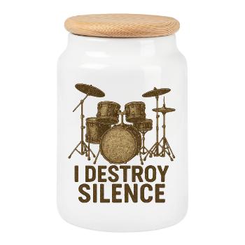 Je détruis le silence – Cadeau pour les batteurs - Boîte à biscuits avec couvercle en bois - blanc - Devant