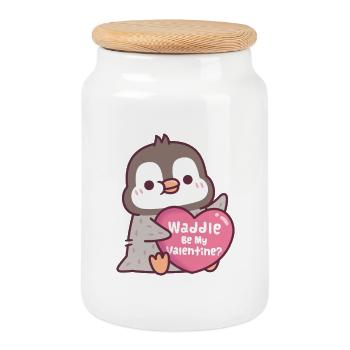 Mignon manchot au cœur Dandine Sois ma Saint-Valentin - Boîte à biscuits avec couvercle en bois - blanc - Devant