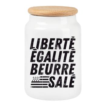 Liberty Equality Salted Butter Breton Humor Gift - Cookie Jar with Wooden Lid - white - Front