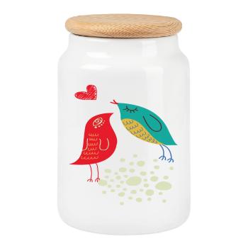 birds in love - Cookie Jar with Wooden Lid - white - Front