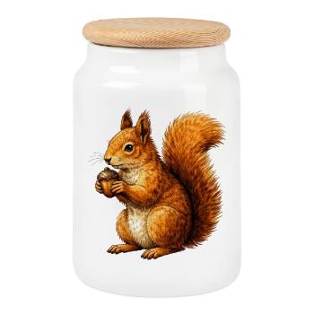 Niedliches Eichhörnchen mit Nuss –Tierillustration - Keksdose mit Holzdeckel - Weiß - Vorne