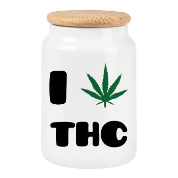 I Love THC - Weed - Cannabis - Boîte à biscuits avec couvercle en bois - blanc - Devant