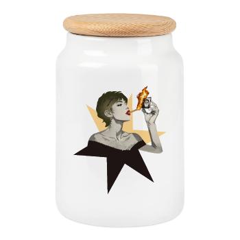 Femme feu 2 - Boîte à biscuits avec couvercle en bois - blanc - Devant