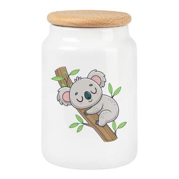 Koala Endormi sur Branche - Boîte à biscuits avec couvercle en bois - blanc - Devant
