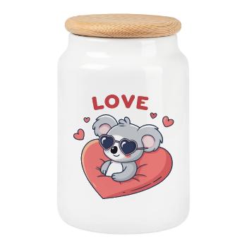 Koala-Liebe, Herz und Gläser - Keksdose mit Holzdeckel - Weiß - Vorne