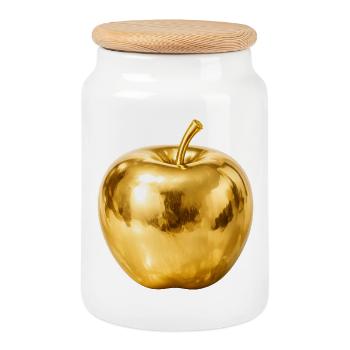 Golden Apple – Premium Shine - Cookie Jar with Wooden Lid - white - Front