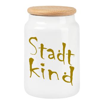 City Child Hand Lettering Gold - Cookie Jar with Wooden Lid - white - Front