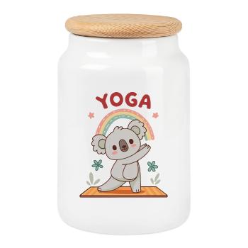 Koala Yoga Arc-en-Ciel - Boîte à biscuits avec couvercle en bois - blanc - Devant